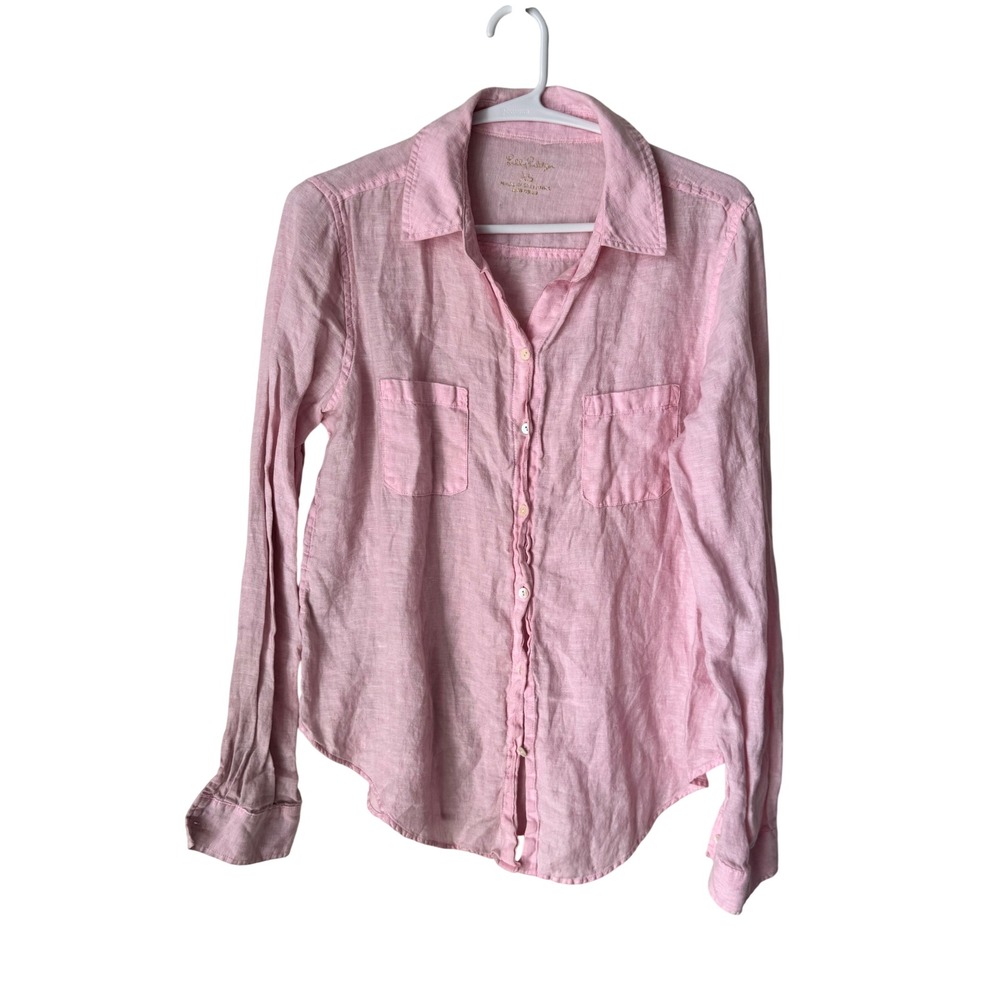Lilly Pulitzer Pink 100% Linen Button Down Shirt Long Sleeve XS RN 88189